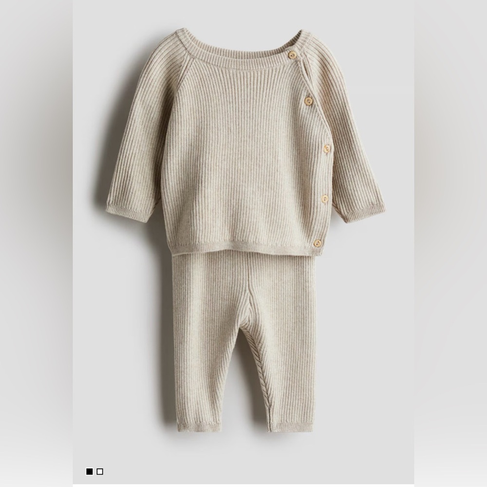 H&M Ribbed Organic Cotton Baby Set - Light Beige
